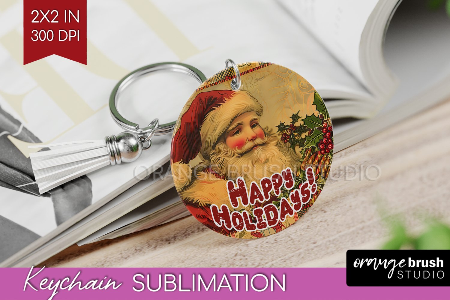 Vintage Christmas Keychain PNG - Xmas Keychain Sublimation product image 1