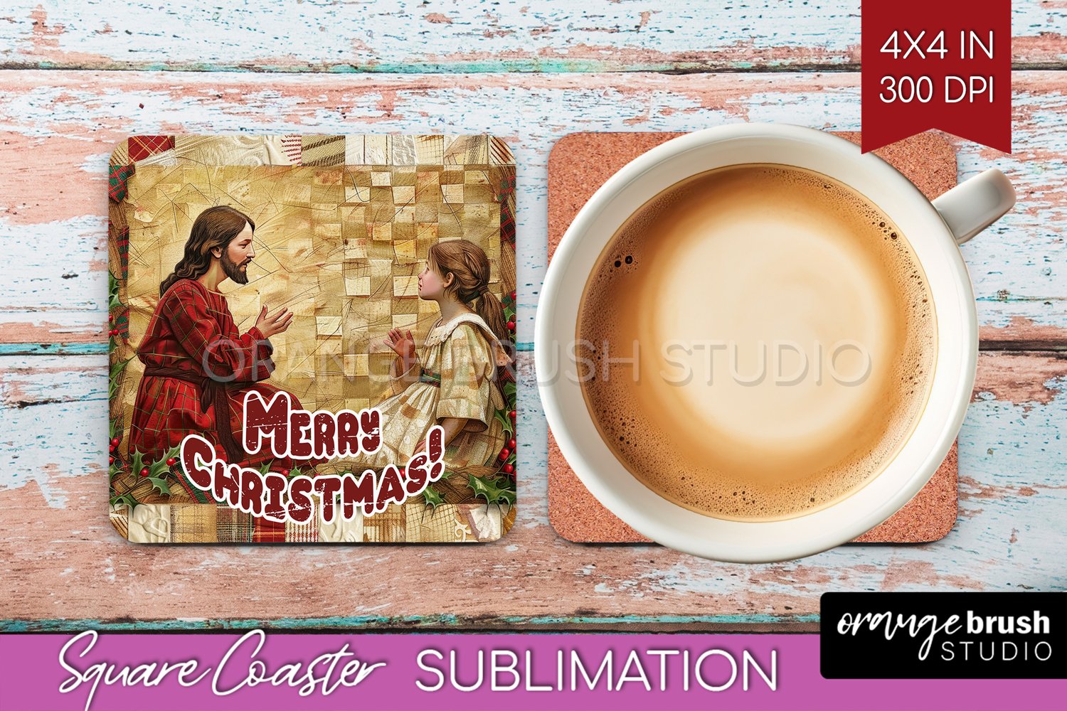 Vintage Christmas Square Coaster - Xmas Coaster Sublimation product image 1