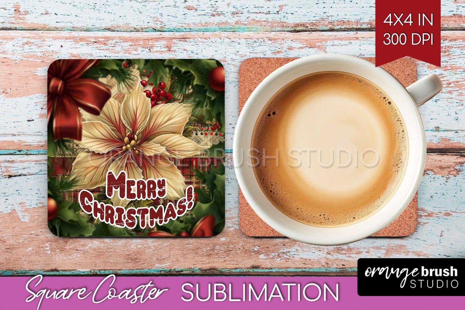 Vintage Christmas Square Coaster - Xmas Coaster Sublimation product image 1