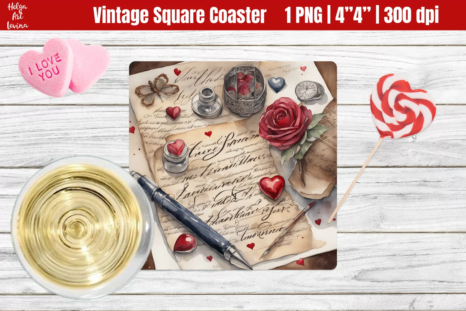 Vintage Valentine's Day| Square Coaster Sublimation product image 1