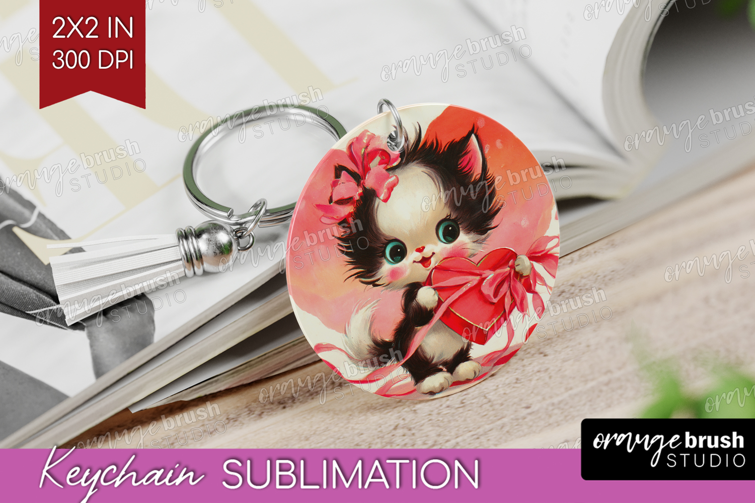 Vintage Valentines Day Keychain PNG - Retro Animal Keychain product image 1