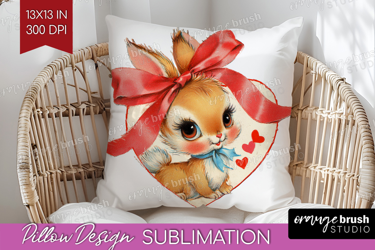Vintage Valentines Day Pillow Sublimation - Retro Animal PNG product image 1