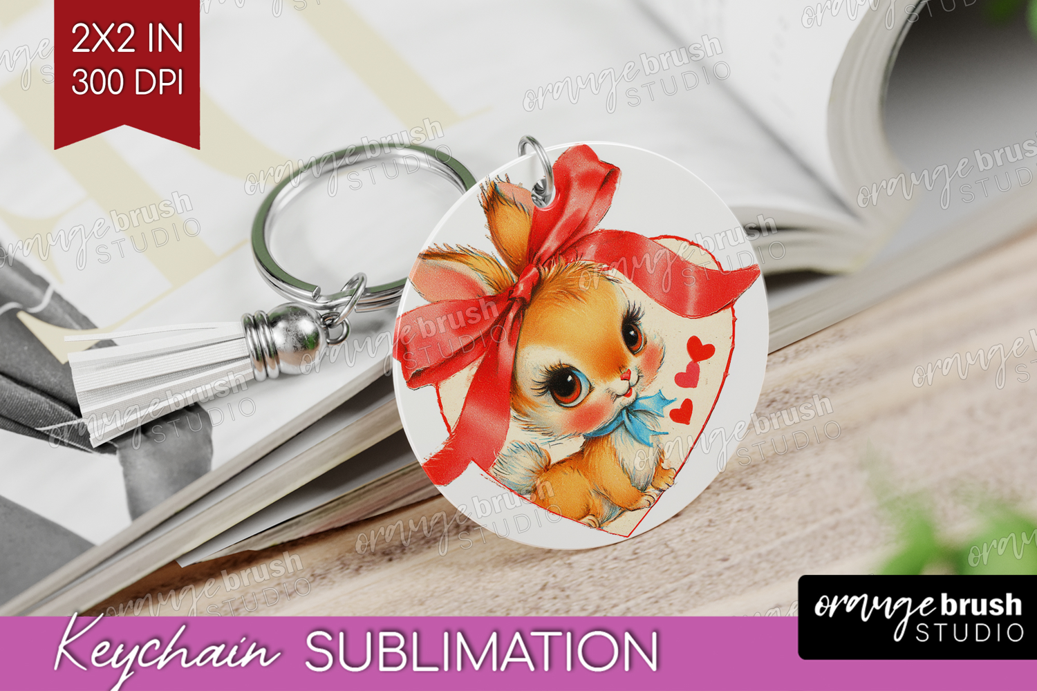 Vintage Valentines Day Keychain PNG - Retro Animal Keychain product image 1