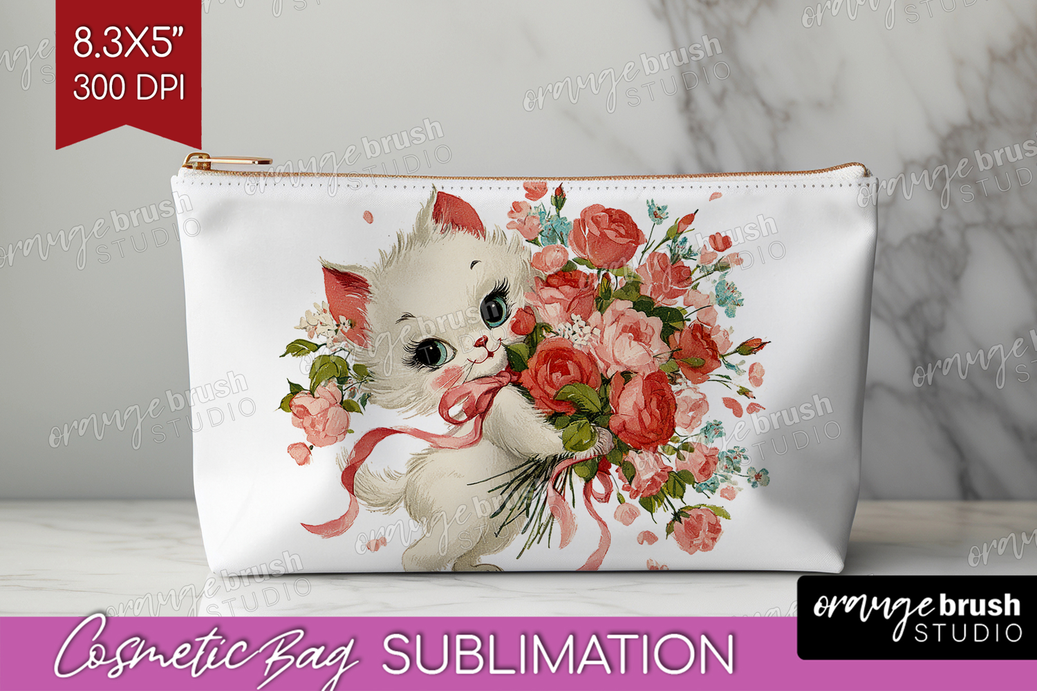 Vintage Valentines Day Cosmetic Bag - Retro Animal Makeup product image 1