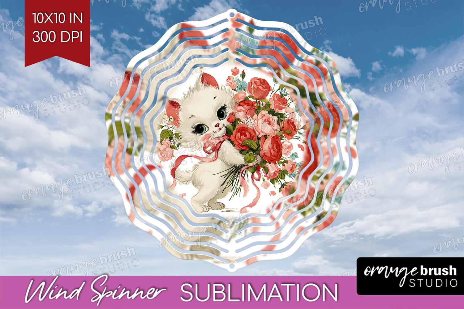 Vintage Valentines Day Wind Spinner Sublimation PNG - Retro product image 1