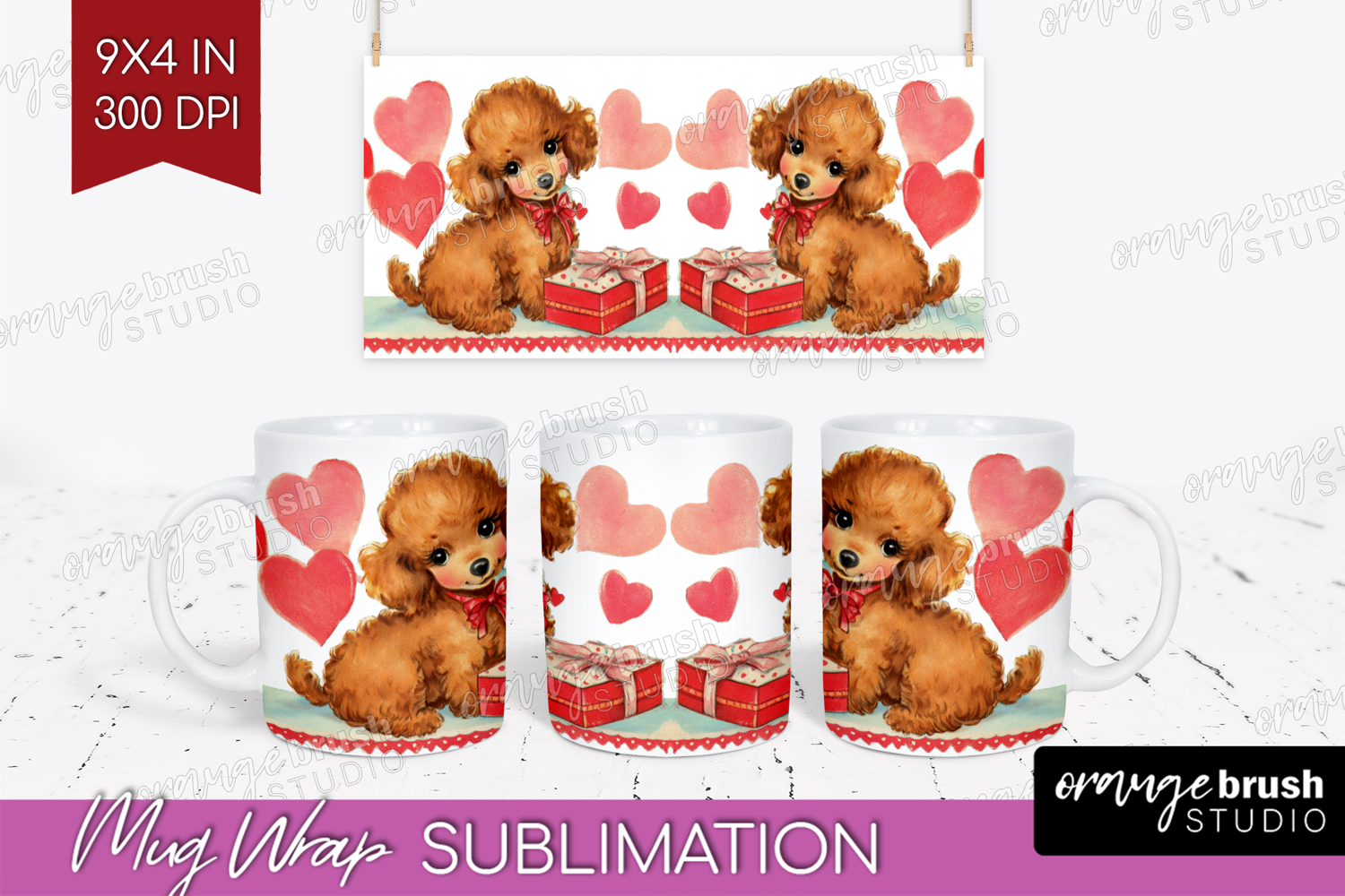 Vintage Valentines Day Mug Wrap - Retro Animal Mug PNG product image 1