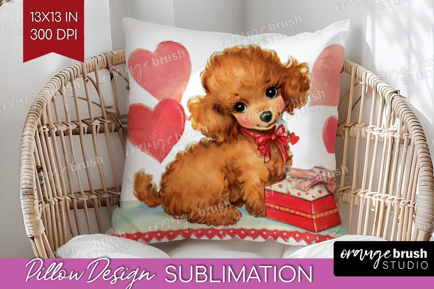 Vintage Valentines Day Pillow Sublimation - Retro Animal PNG product image 1