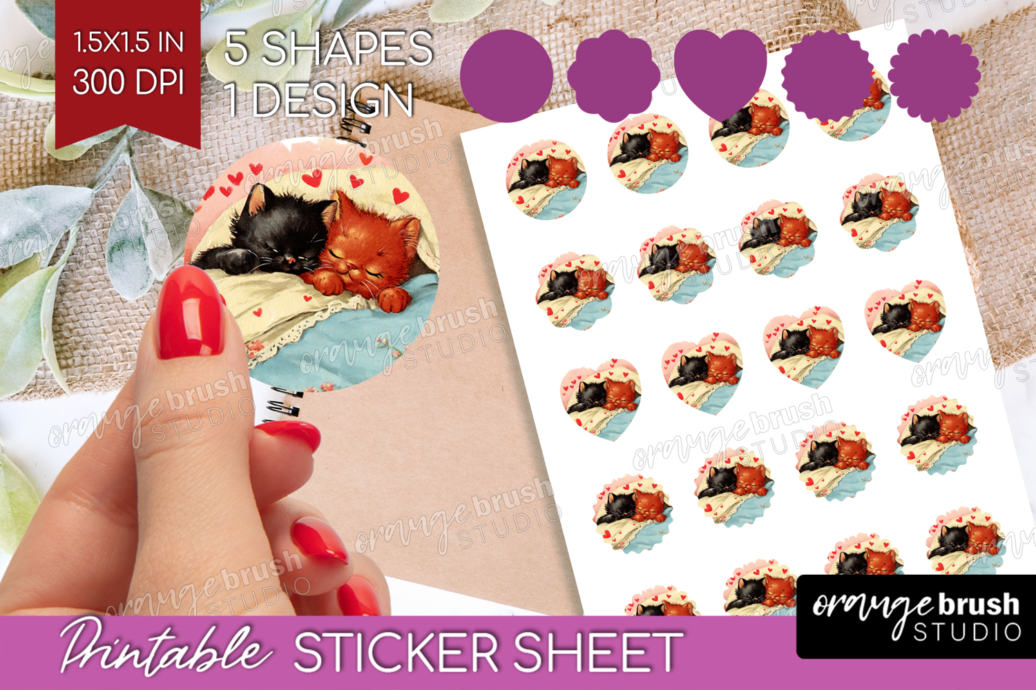 Vintage Valentines Day Round Sticker - Retro Animal Sticker product image 1