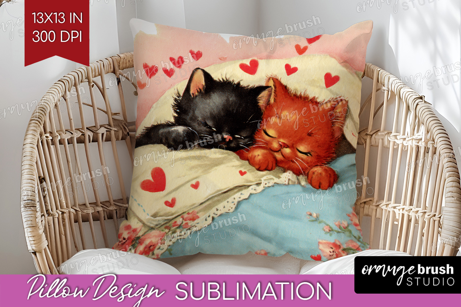 Vintage Valentines Day Pillow Sublimation - Retro Animal PNG product image 1