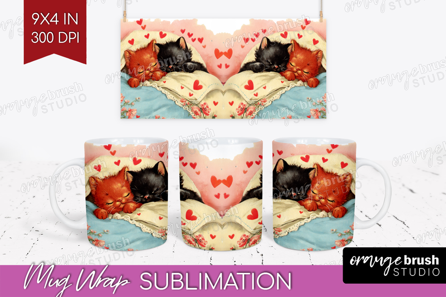Vintage Valentines Day Mug Wrap - Retro Animal Mug PNG product image 1