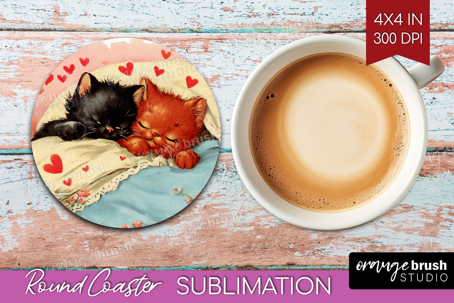 Vintage Valentines Day Round Coaster - Retro Animal Coaster product image 1