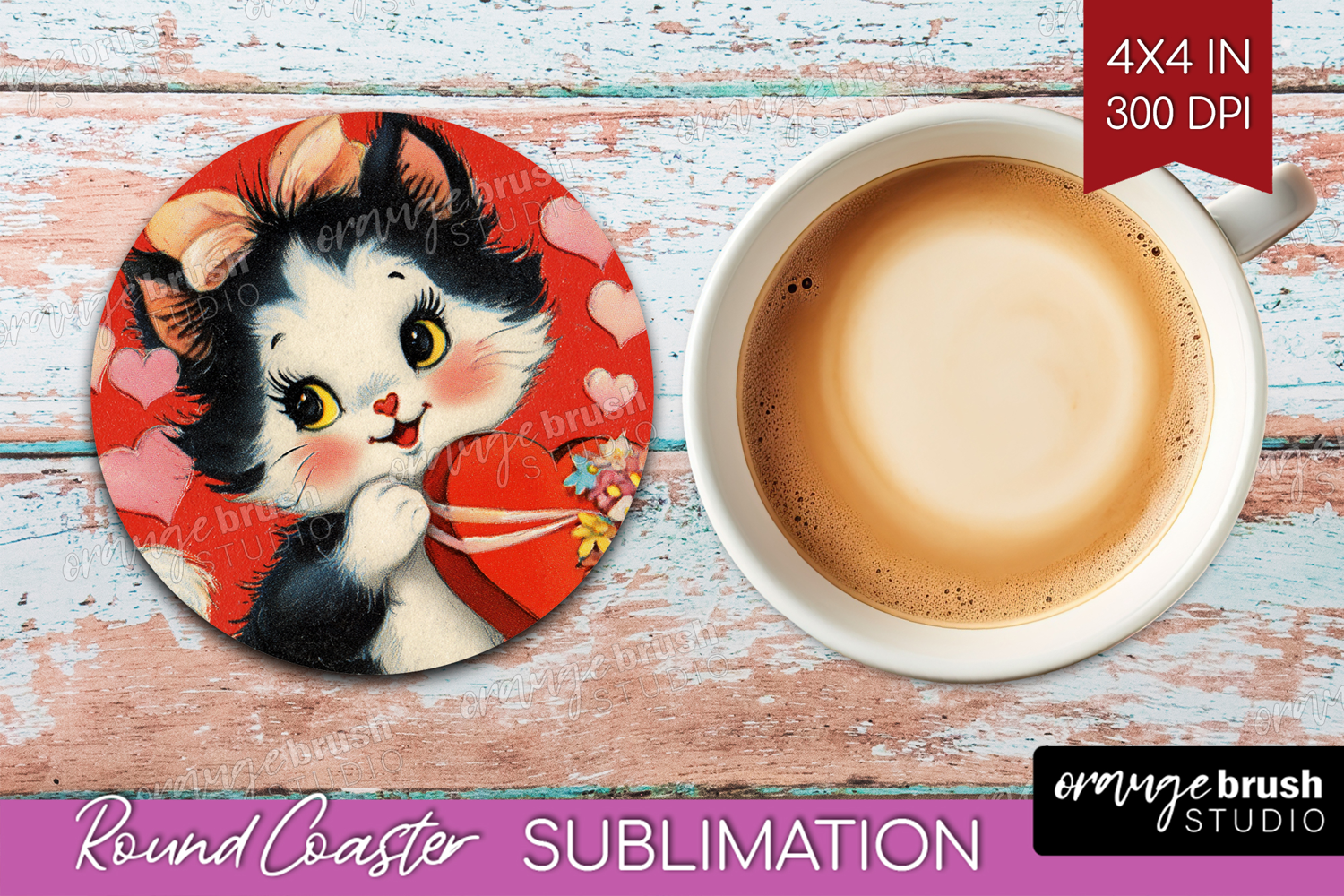 Vintage Valentines Day Round Coaster - Retro Animal Coaster product image 1