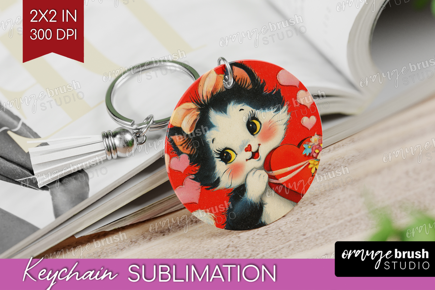 Vintage Valentines Day Keychain PNG - Retro Animal Keychain product image 1
