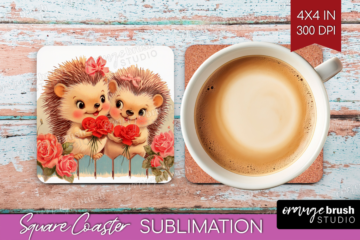 Vintage Valentines Day Square Coaster - Retro Animal Coaster product image 1