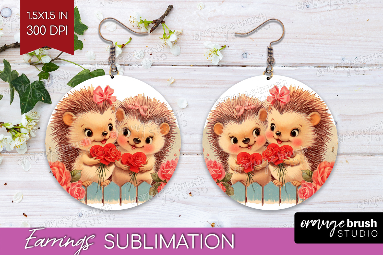 Vintage Valentines Day Round Earrings - Retro Animal PNG product image 1