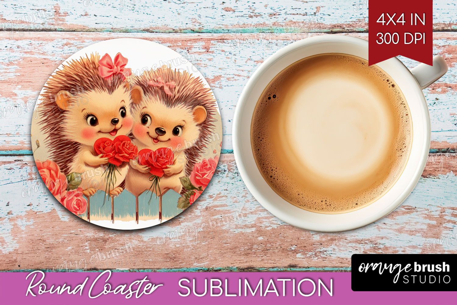 Vintage Valentines Day Round Coaster - Retro Animal Coaster product image 1