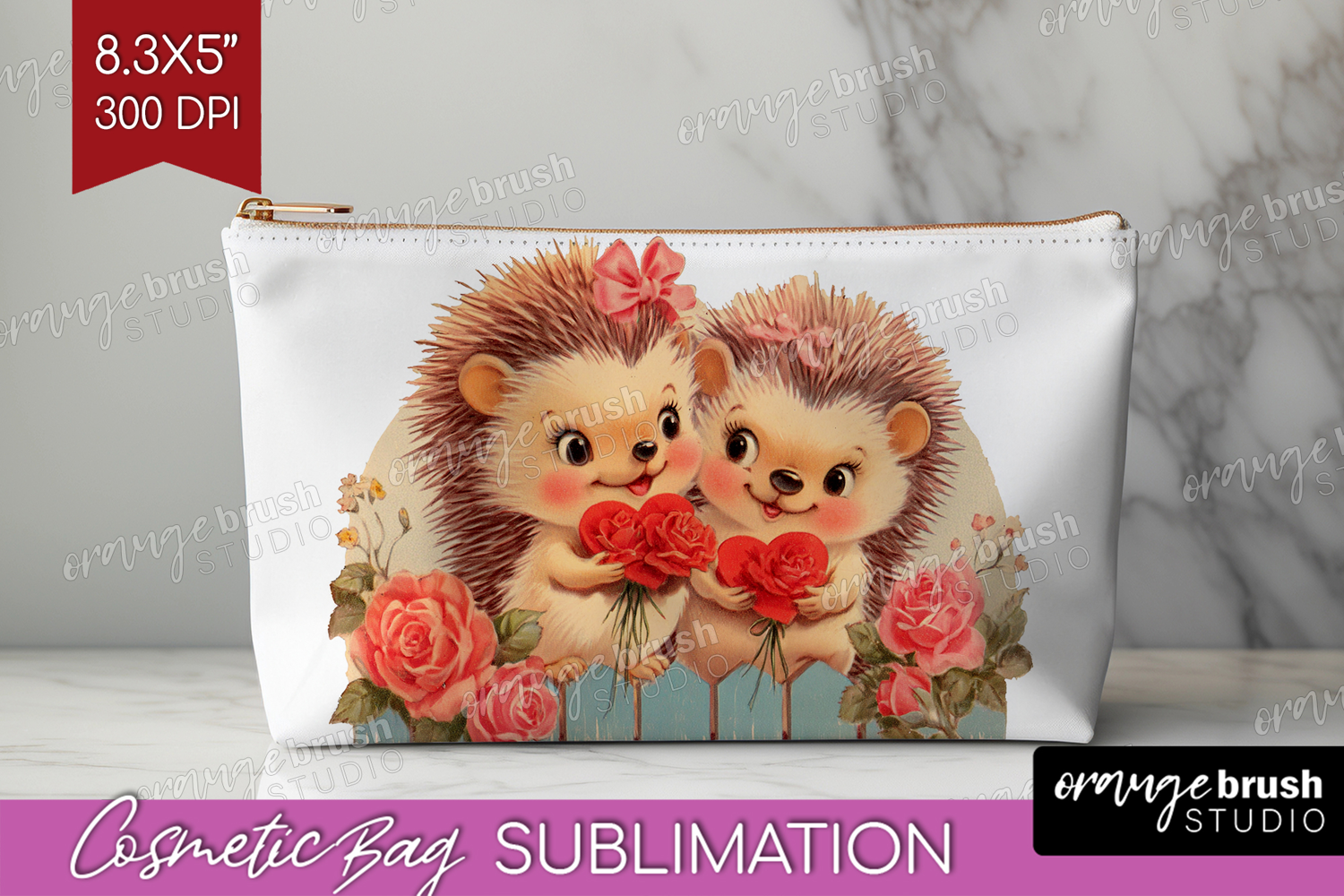 Vintage Valentines Day Cosmetic Bag - Retro Animal Makeup product image 1