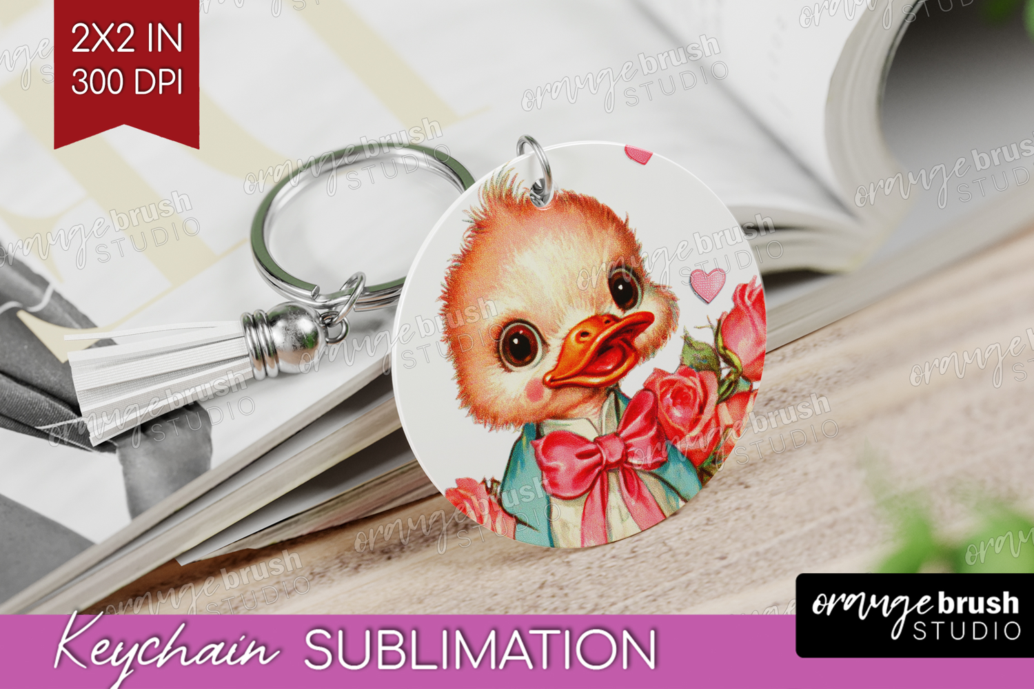 Vintage Valentines Day Keychain PNG - Retro Animal Keychain product image 1
