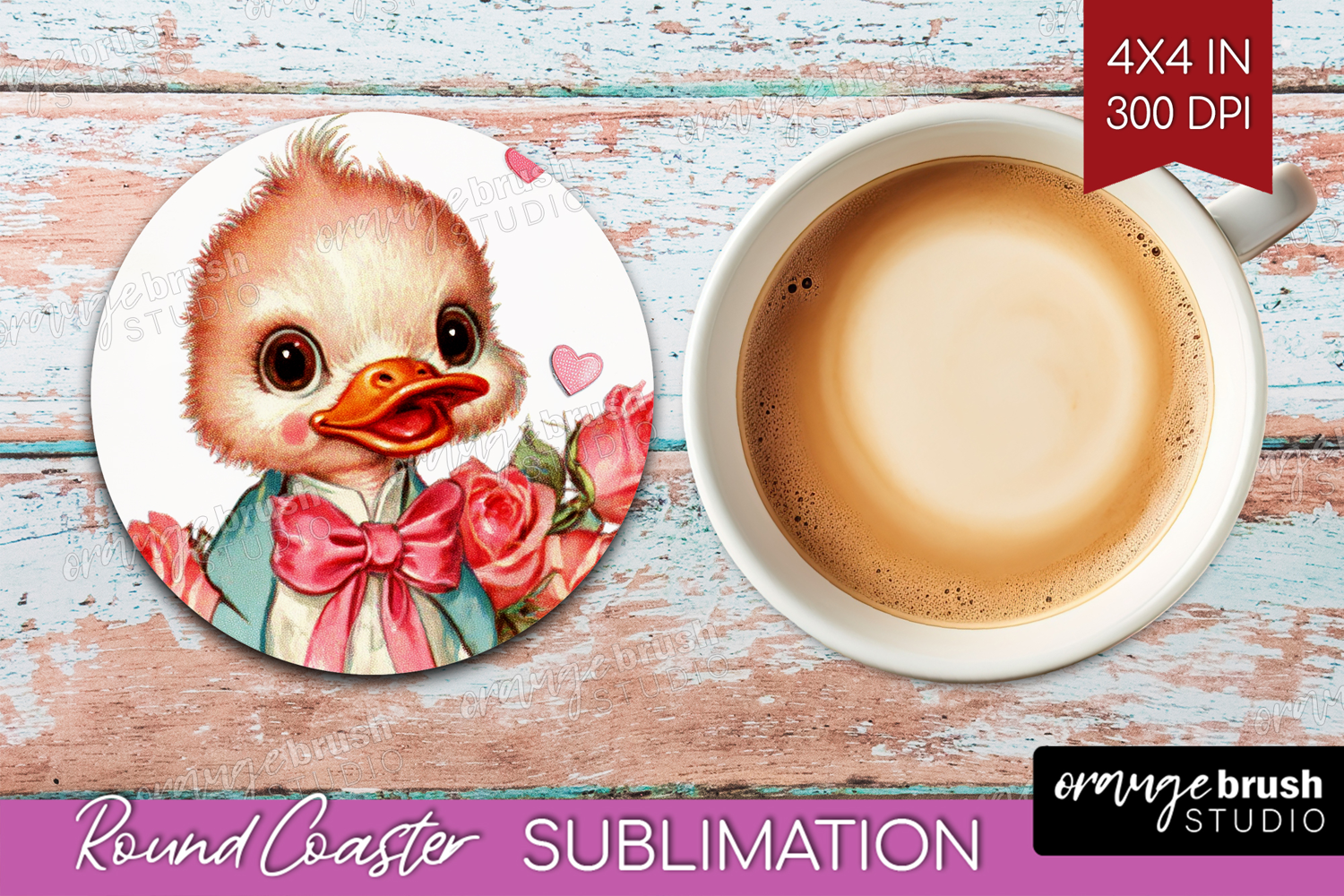 Vintage Valentines Day Round Coaster - Retro Animal Coaster product image 1