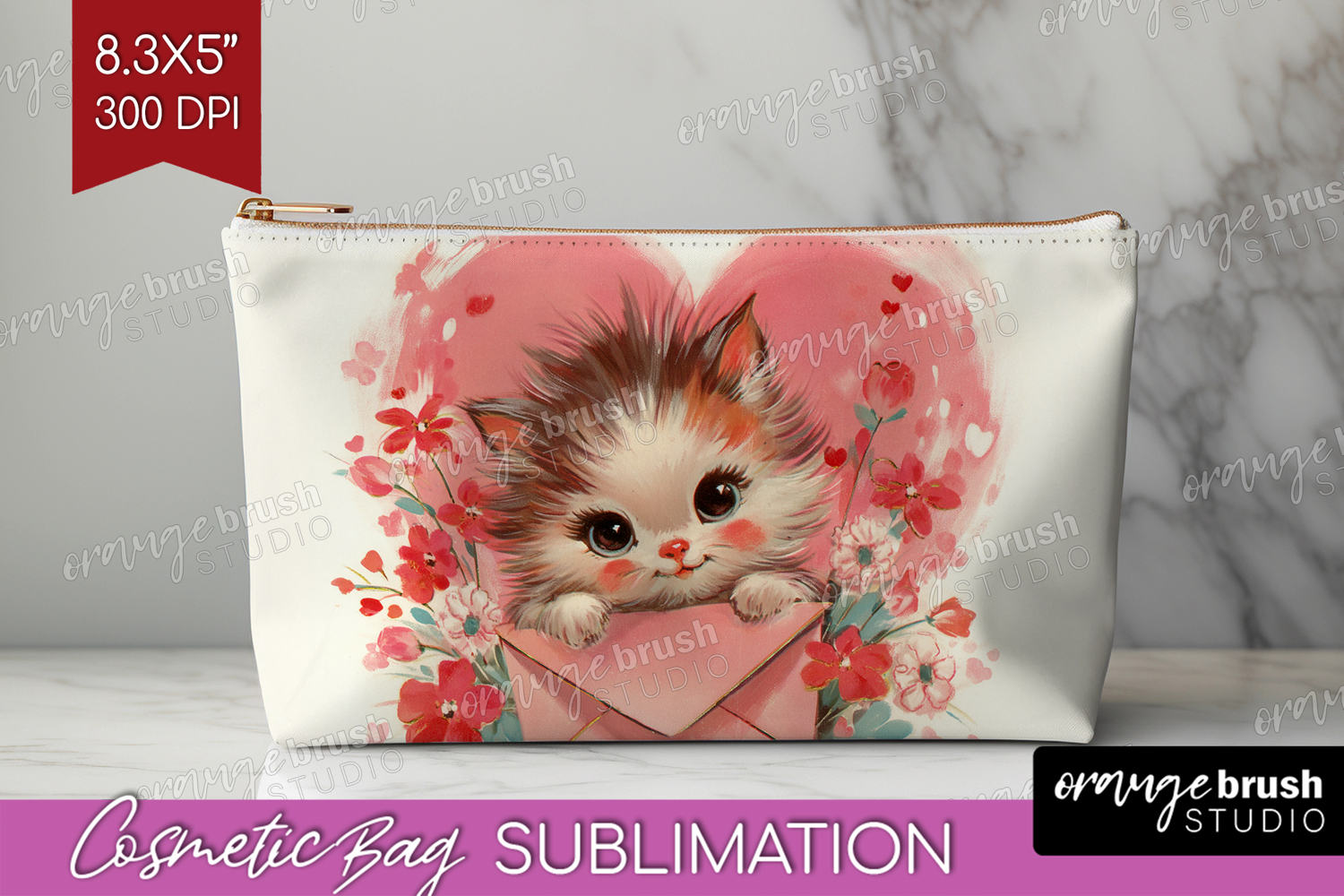 Vintage Valentines Day Cosmetic Bag - Retro Animal Makeup product image 1