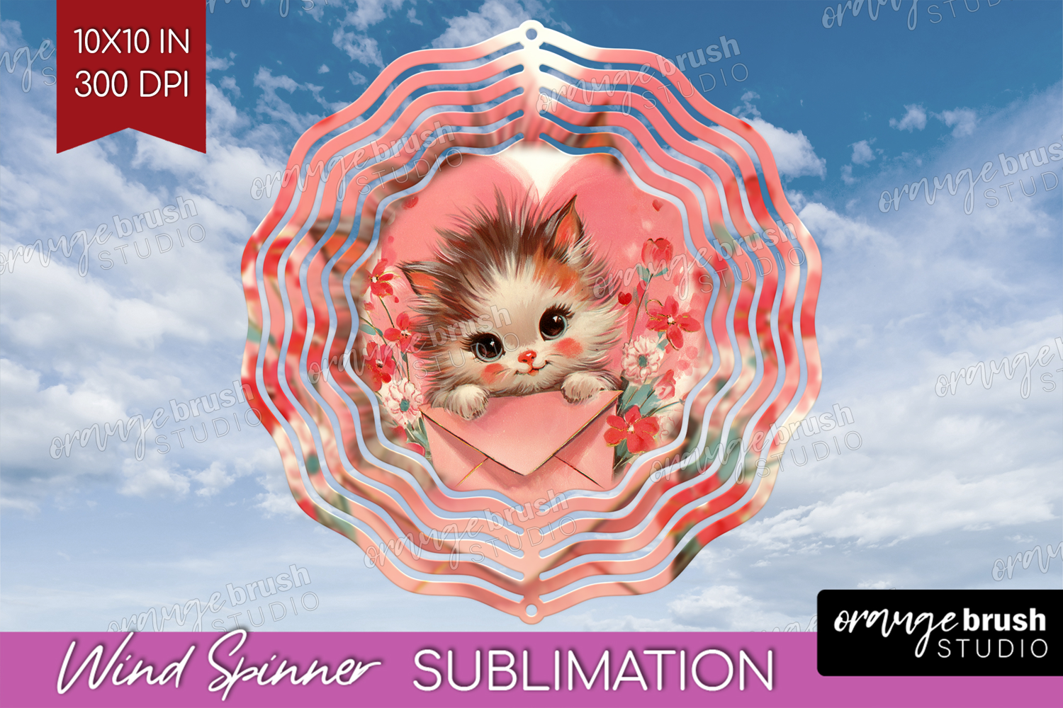 Vintage Valentines Day Wind Spinner Sublimation PNG - Retro product image 1