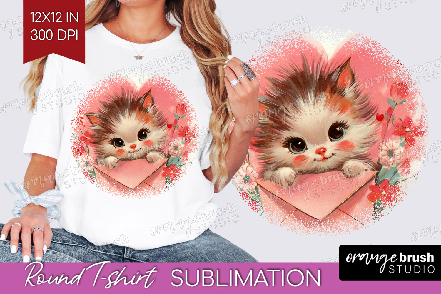 Vintage Valentines Day Round Tshirt Background - Retro PNG product image 1