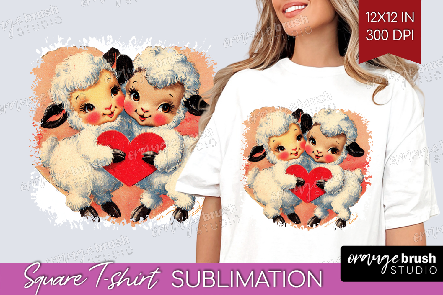 Vintage Valentines Day Square Tshirt Background - Retro PNG product image 1