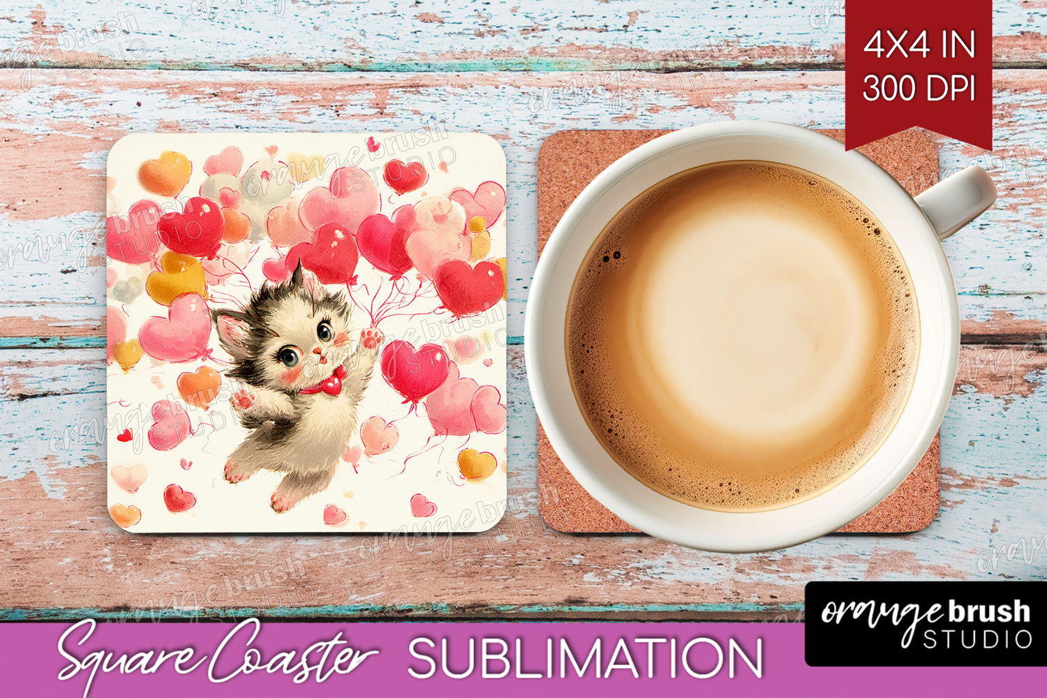 Vintage Valentines Day Square Coaster - Retro Animal Coaster product image 1