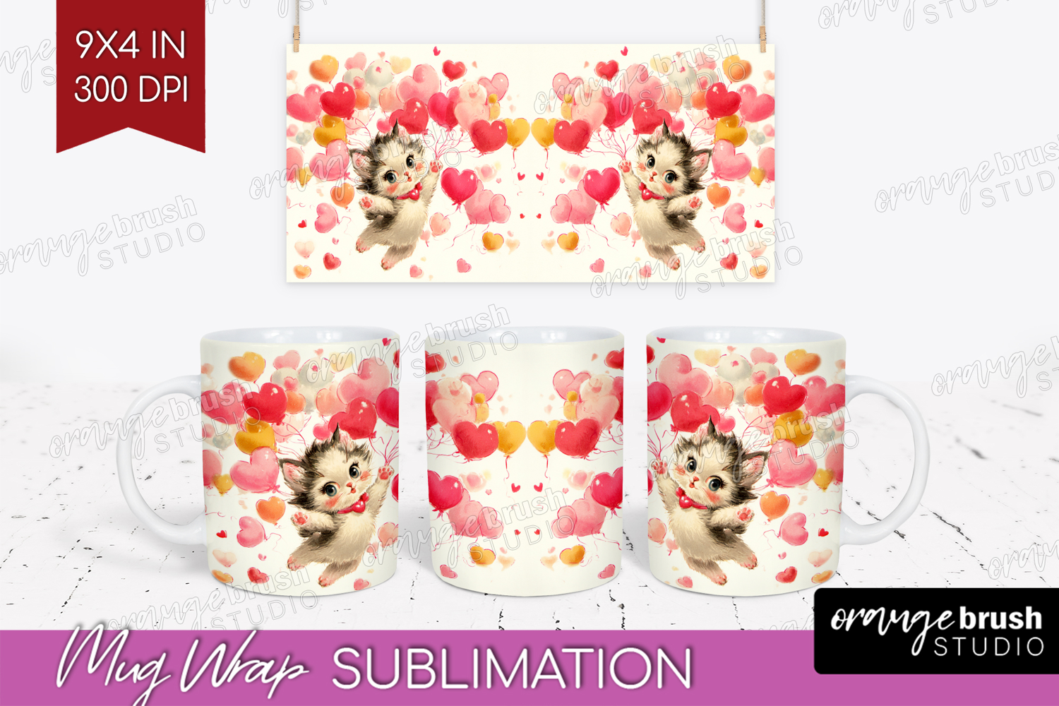 Vintage Valentines Day Mug Wrap - Retro Animal Mug PNG product image 1