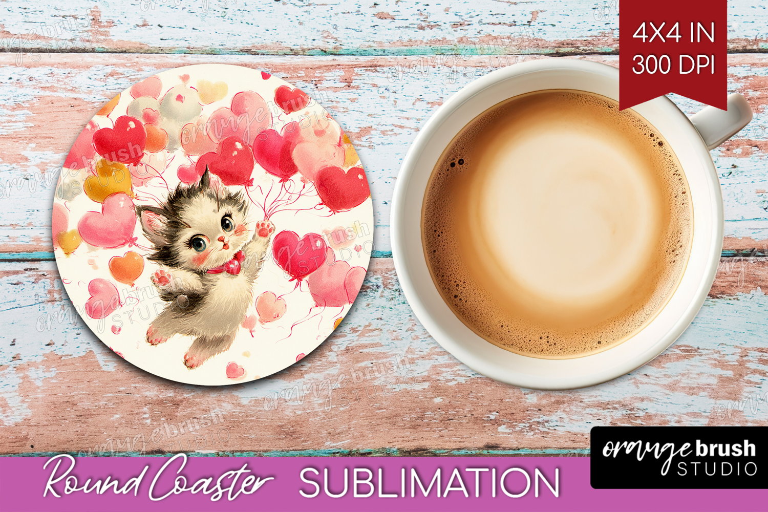 Vintage Valentines Day Round Coaster - Retro Animal Coaster product image 1