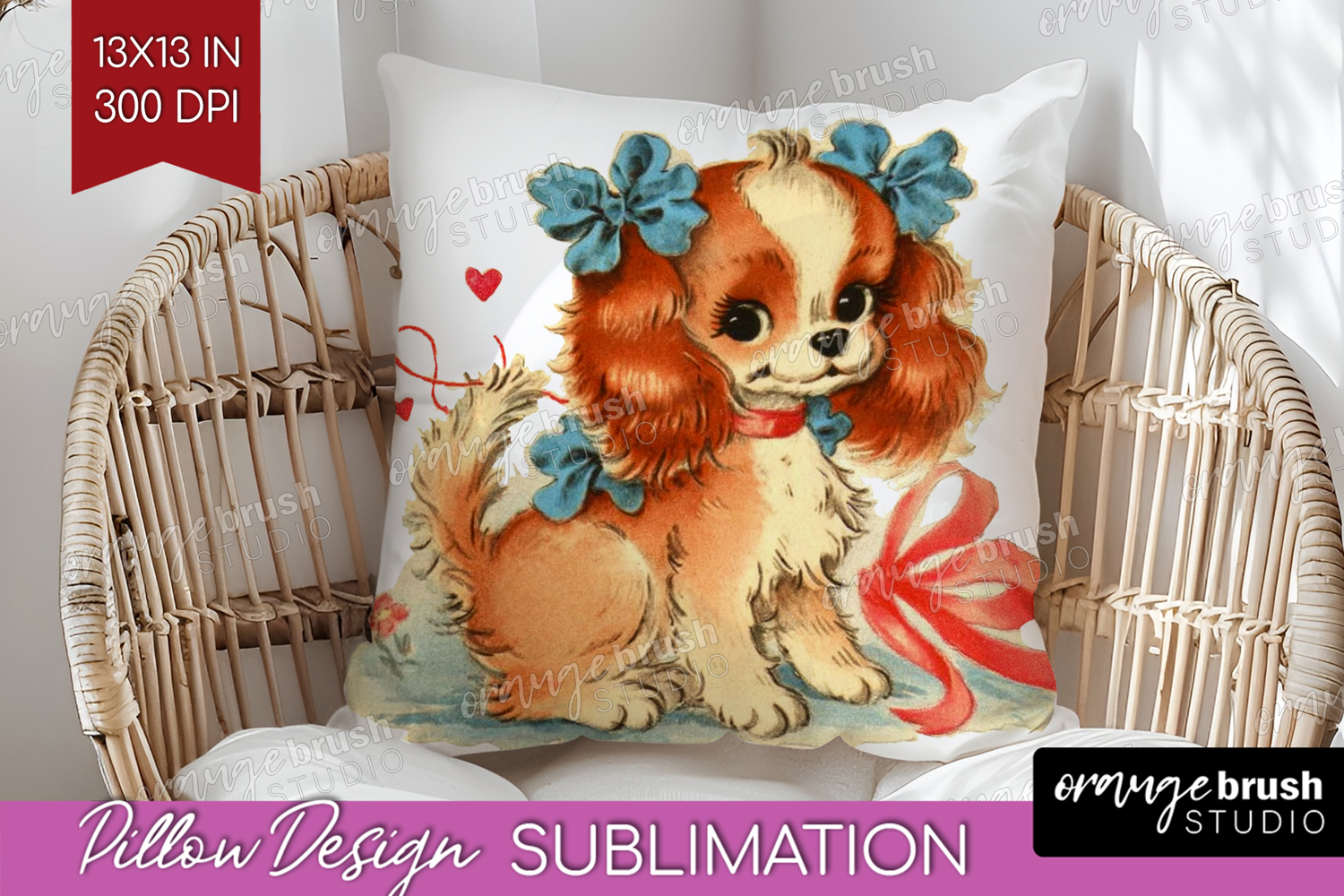 Vintage Valentines Day Pillow Sublimation - Retro Animal PNG product image 1