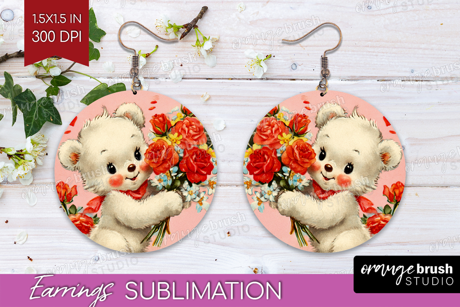 Vintage Valentines Day Round Earrings - Retro Animal PNG product image 1