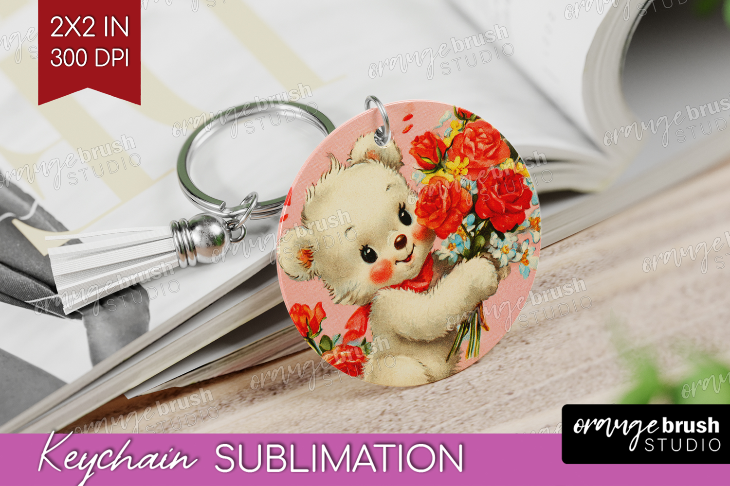 Vintage Valentines Day Keychain PNG - Retro Animal Keychain product image 1