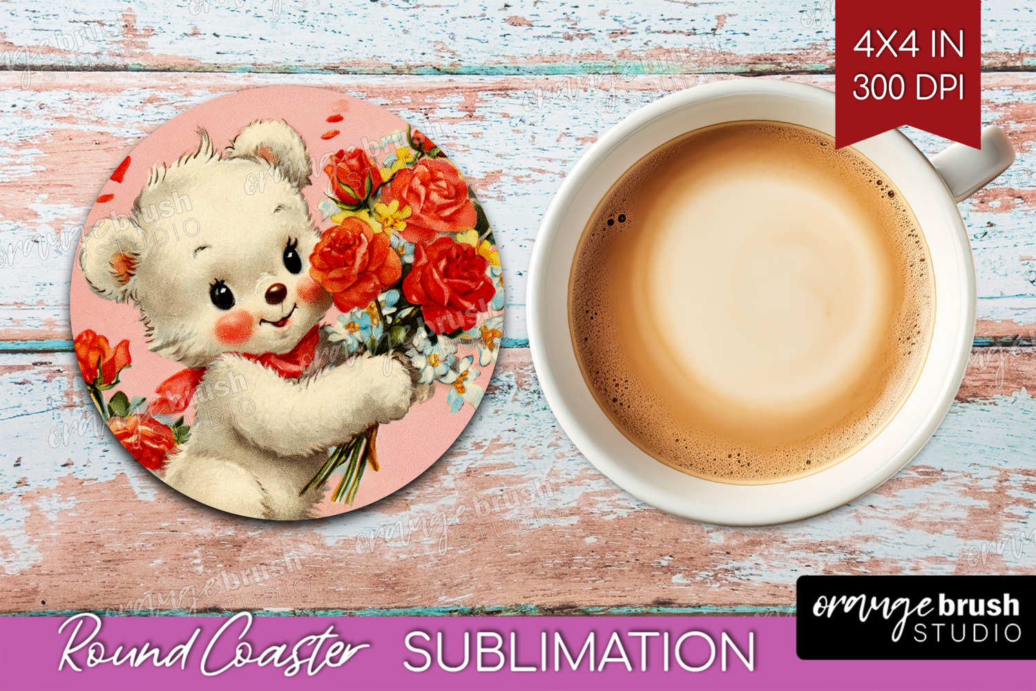 Vintage Valentines Day Round Coaster - Retro Animal Coaster product image 1