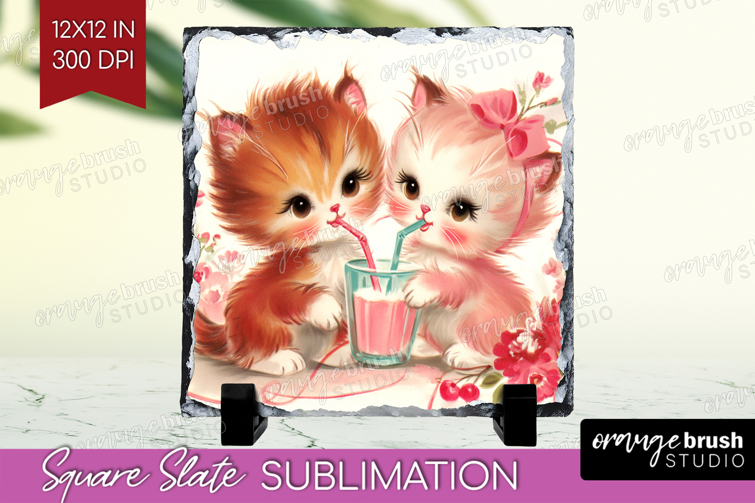Vintage Valentines Day Slate PNG - Retro Animal Square Slate product image 1