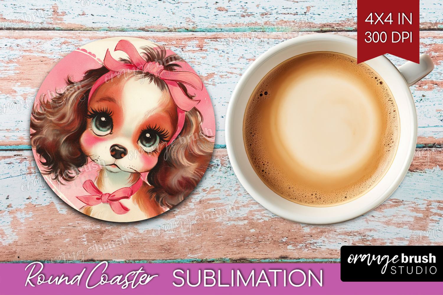 Vintage Valentines Day Round Coaster - Retro Animal Coaster product image 1