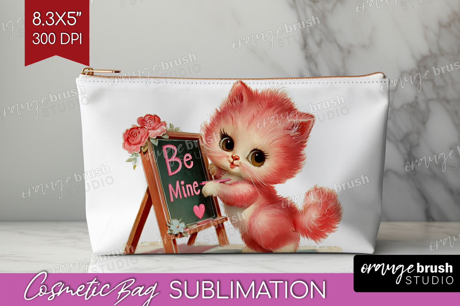 Vintage Valentines Day Cosmetic Bag - Retro Animal Makeup product image 1