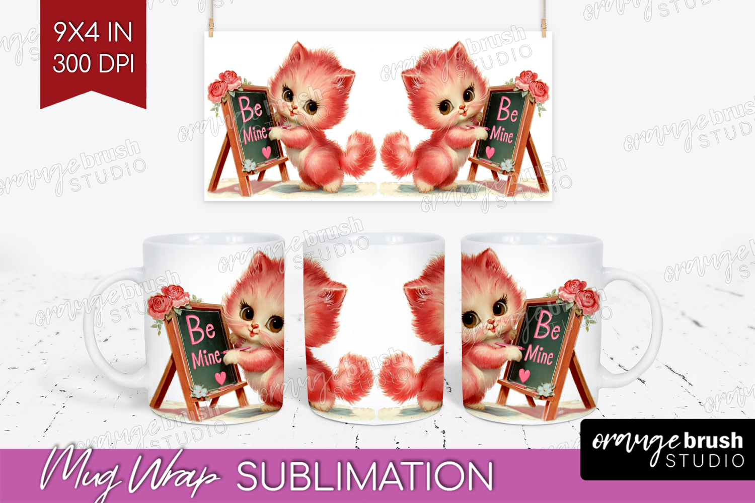 Vintage Valentines Day Mug Wrap - Retro Animal Mug PNG product image 1
