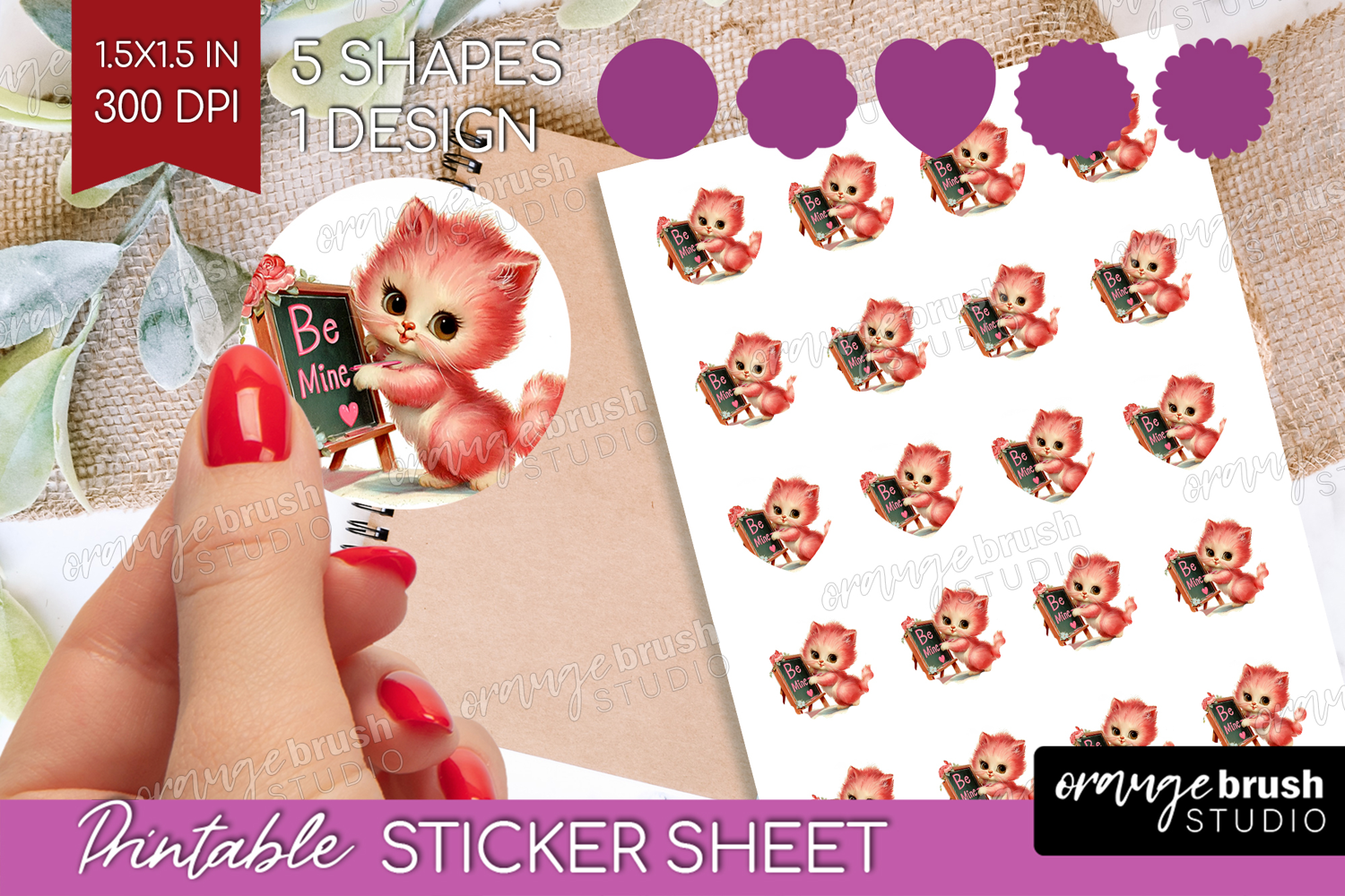 Vintage Valentines Day Round Sticker - Retro Animal Sticker product image 1