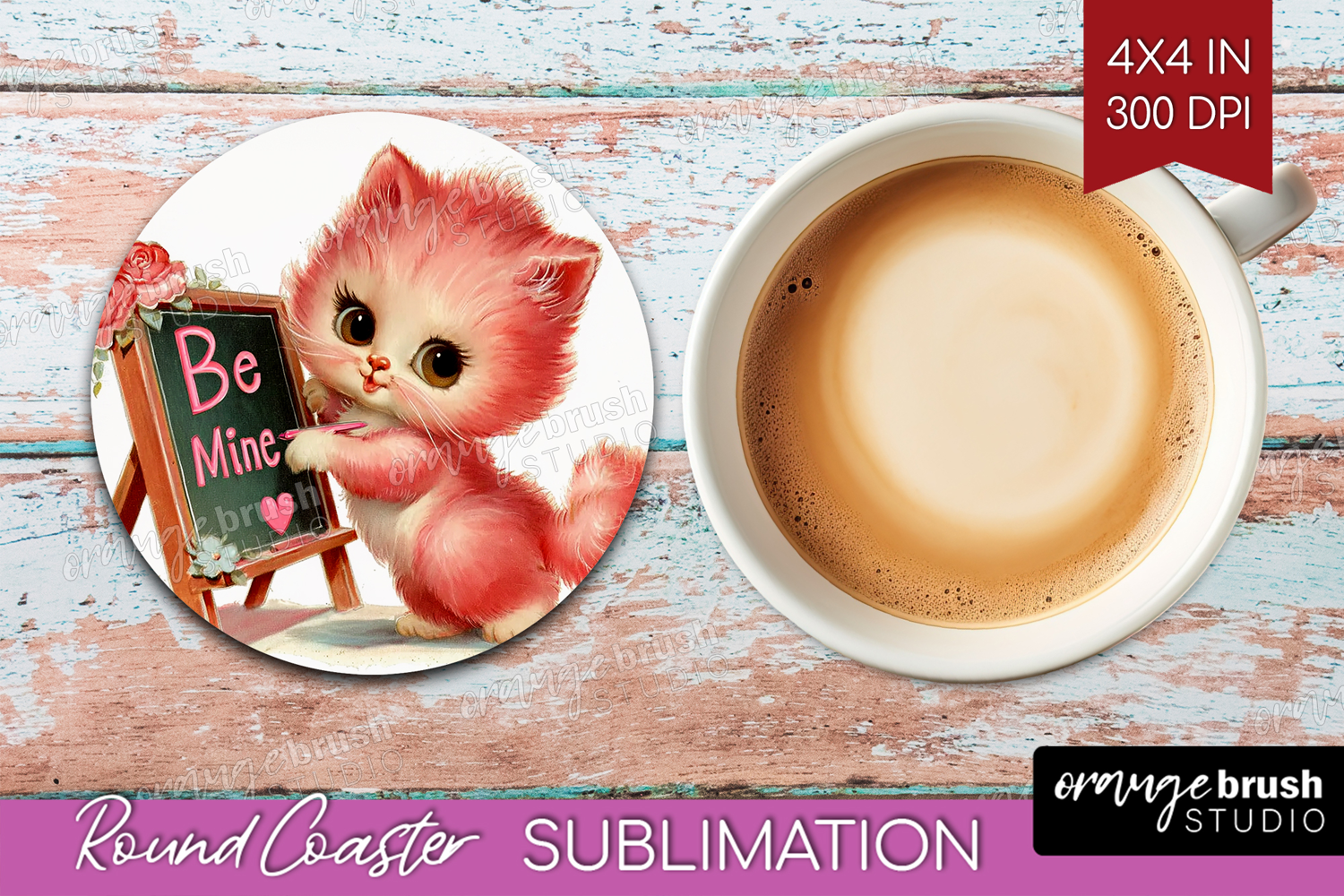 Vintage Valentines Day Round Coaster - Retro Animal Coaster product image 1