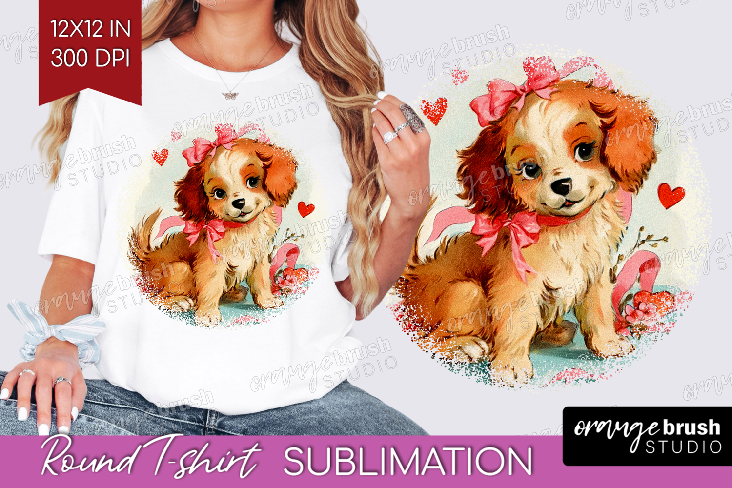 Vintage Valentines Day Round Tshirt Background - Retro PNG product image 1