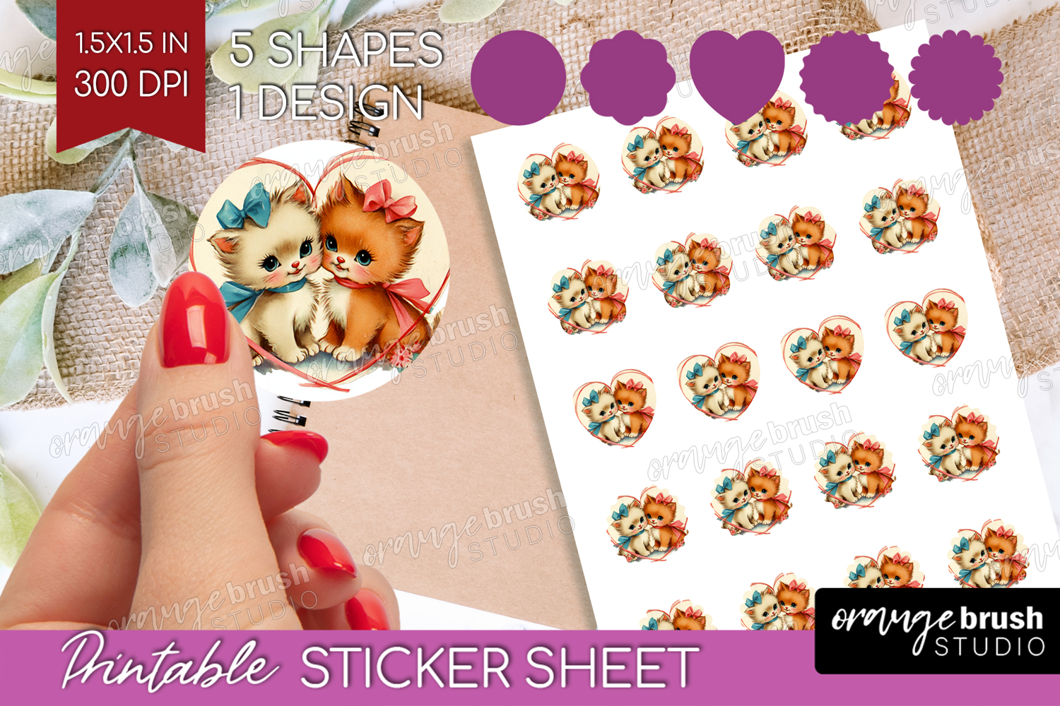 Vintage Valentines Day Round Sticker - Retro Animal Sticker product image 1