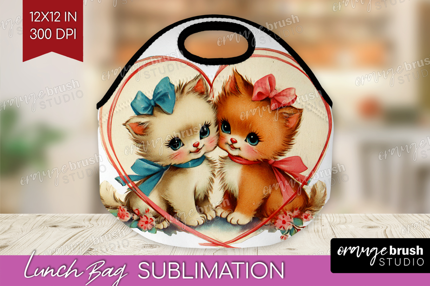 Vintage Valentines Day Lunch Bag - Retro Animal Lunch Bug product image 1