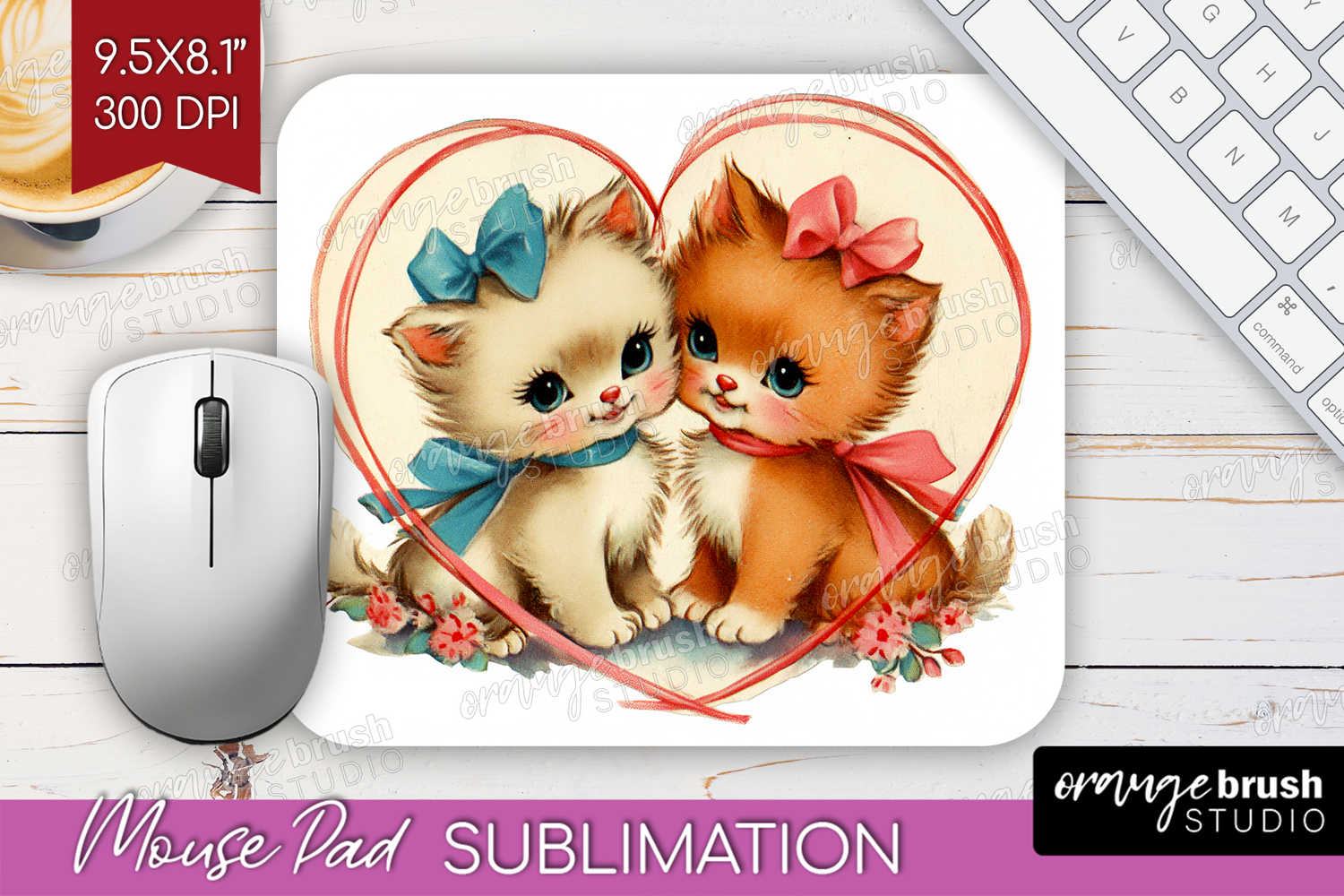 Vintage Valentines Day Mouse Pad Sublimation - Retro Animal product image 1