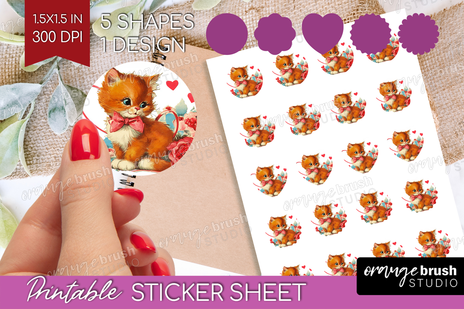 Vintage Valentines Day Round Sticker - Retro Animal Sticker product image 1