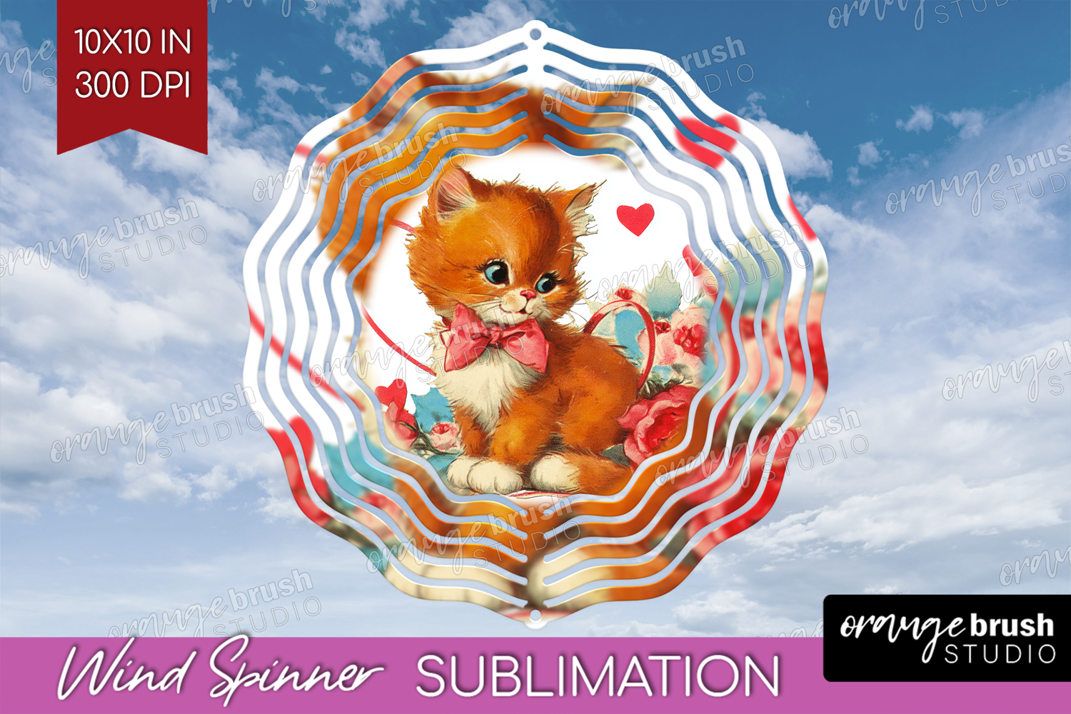 Vintage Valentines Day Wind Spinner Sublimation PNG - Retro product image 1