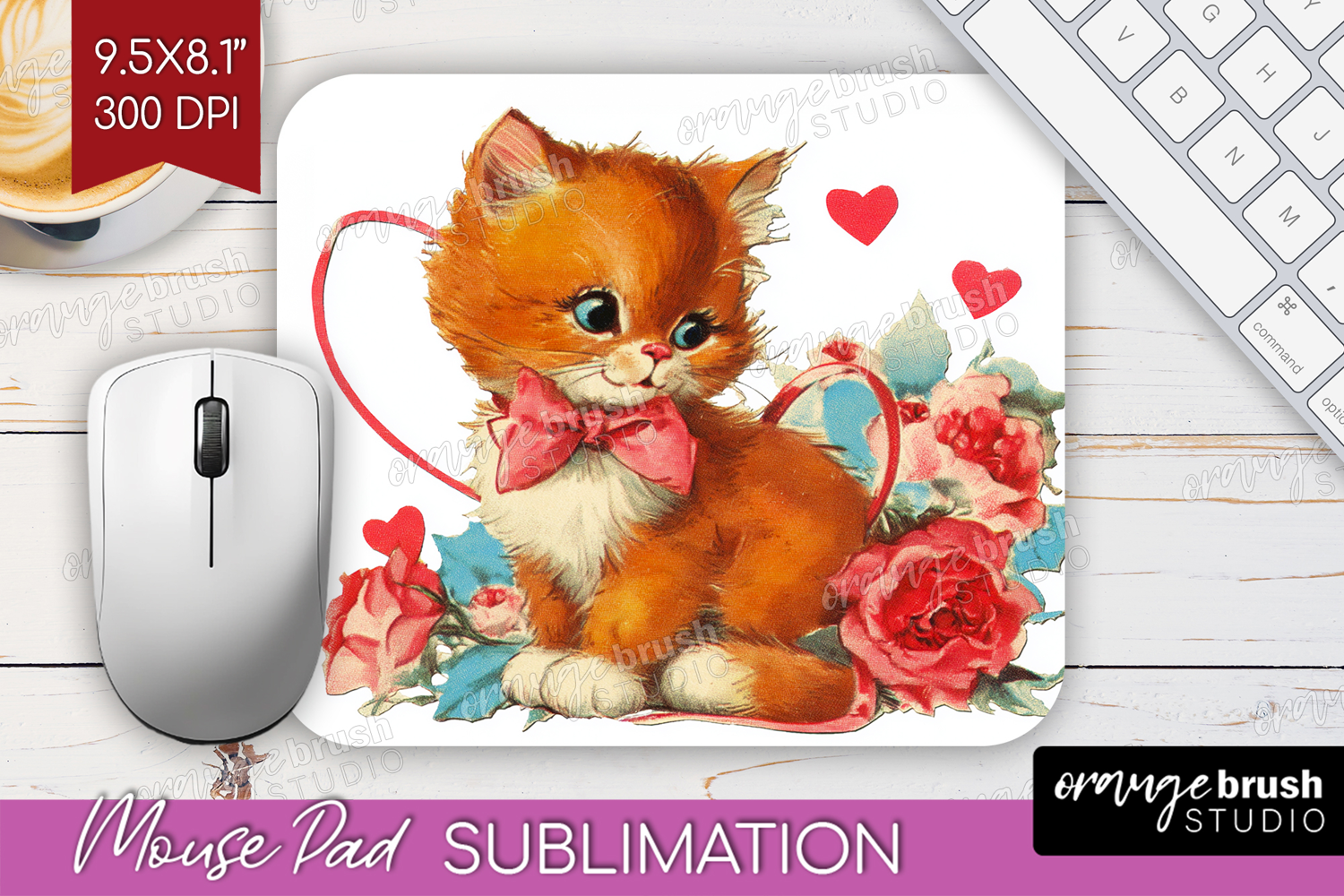 Vintage Valentines Day Mouse Pad Sublimation - Retro Animal product image 1