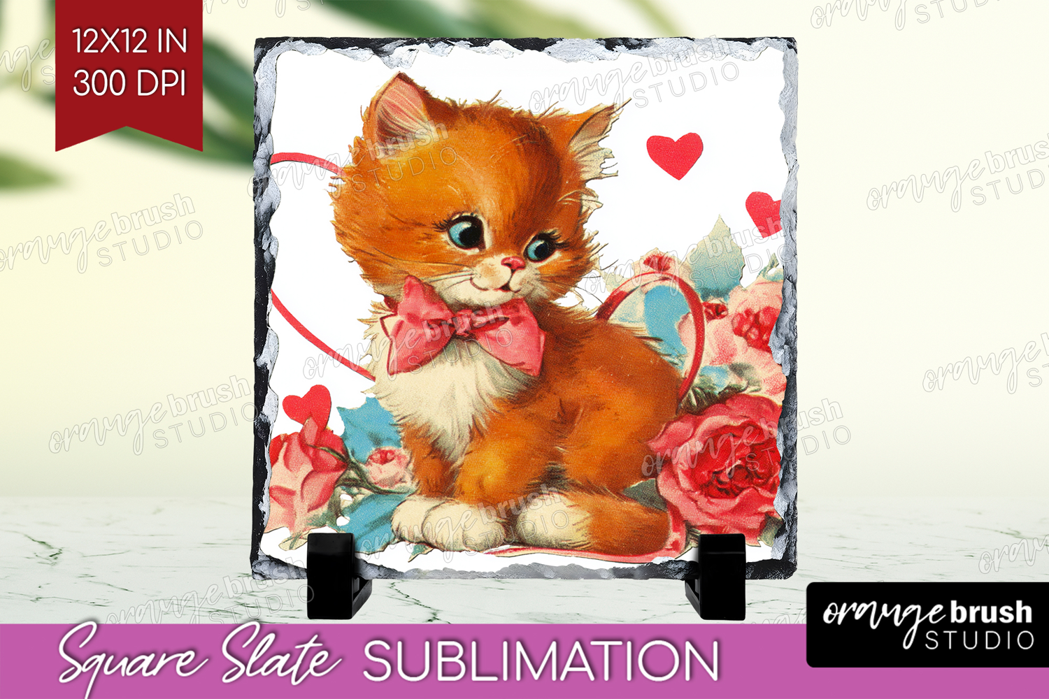 Vintage Valentines Day Slate PNG - Retro Animal Square Slate product image 1