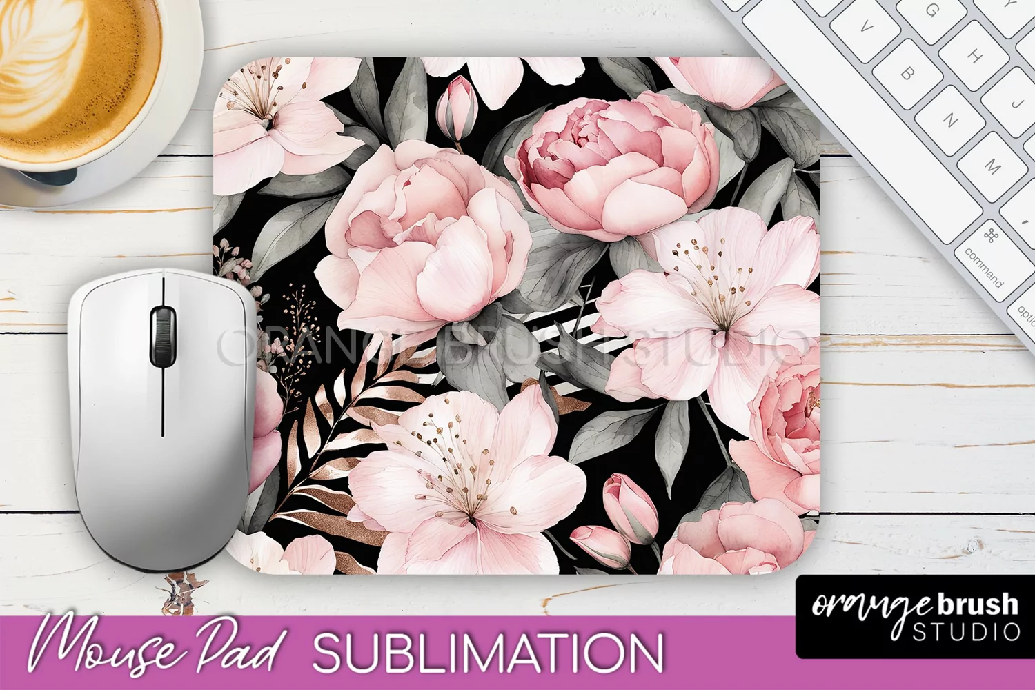 Floral Mouse Pad PNG - Pink Flowers Mousepad Sublimation product image 1