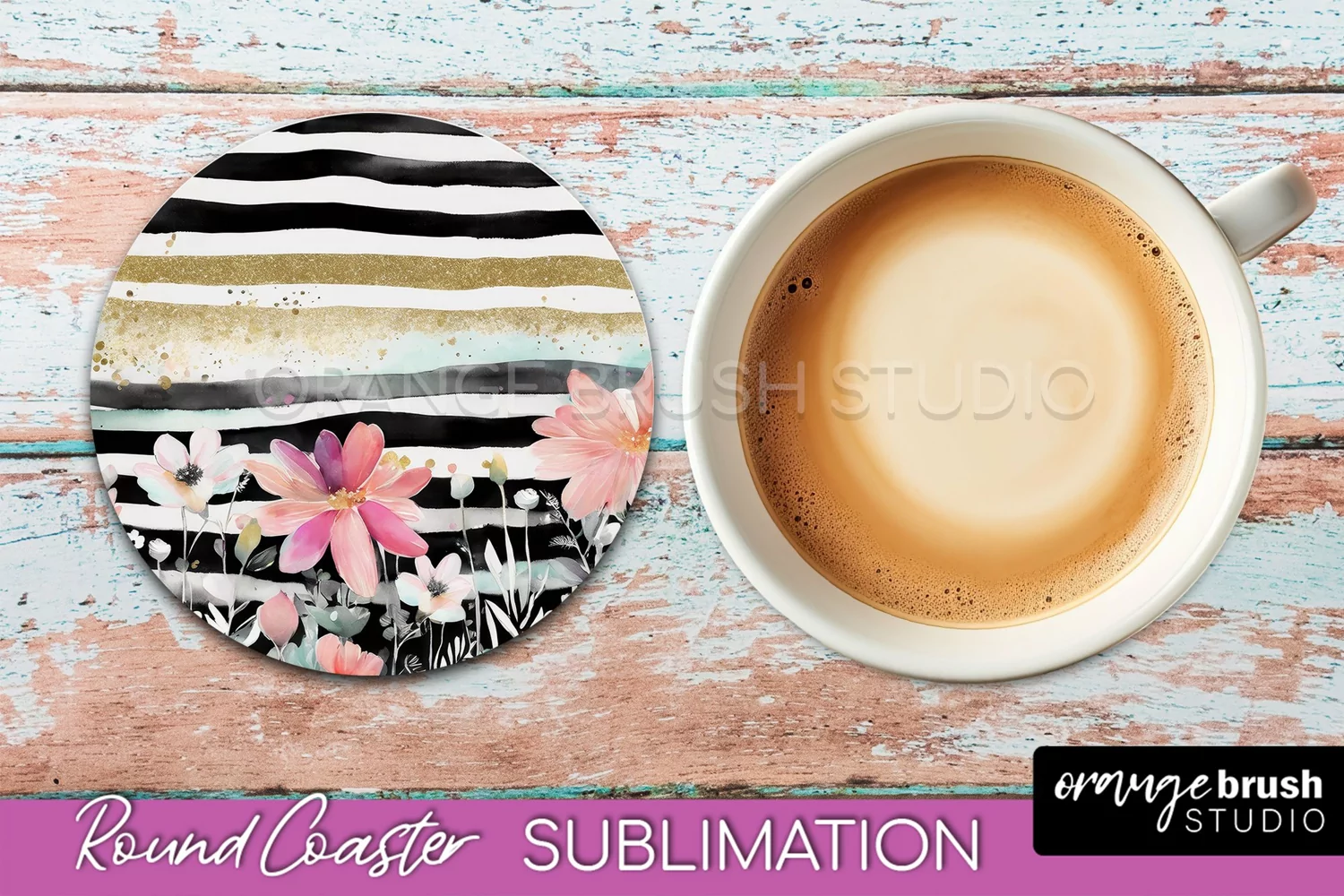 Watercolor Flowers Round Coaster - Floral Pink Sublimation product image 1
